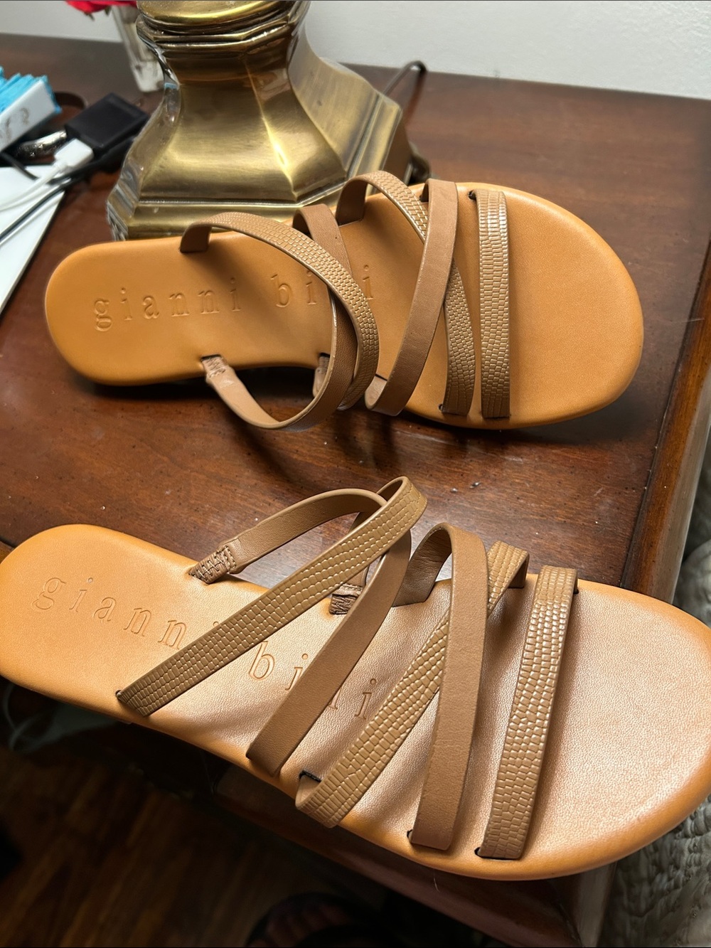 Gianni Bini Cognac Multi-Strap Slide Sandals
